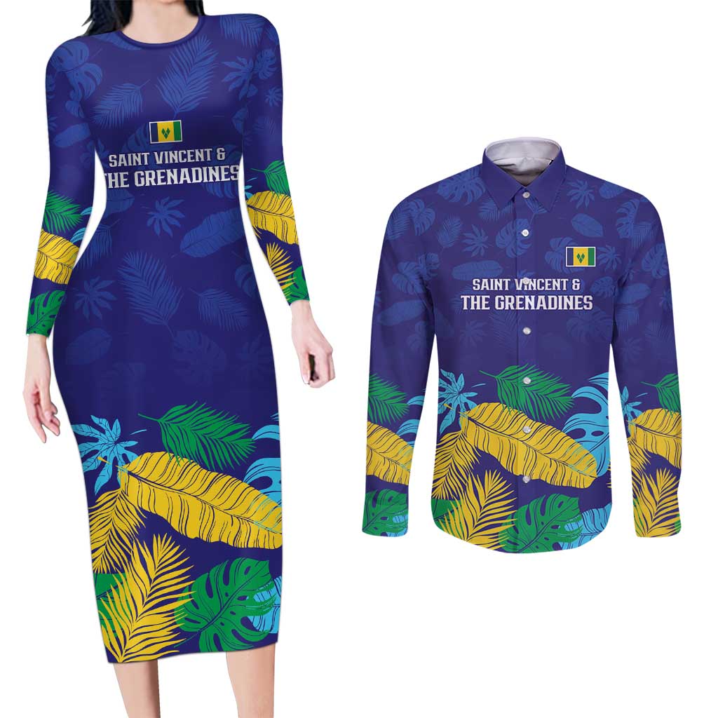 Saint Vincent Land So Beautiful Couples Matching Long Sleeve Bodycon Dress and Long Sleeve Button Shirt Tropical Vibes - Wonder Print Shop