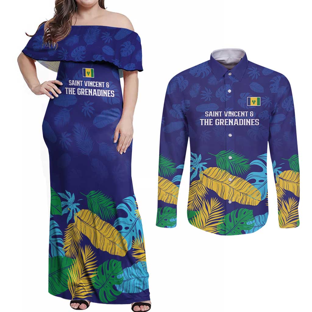 Saint Vincent Land So Beautiful Couples Matching Off Shoulder Maxi Dress and Long Sleeve Button Shirt Tropical Vibes - Wonder Print Shop