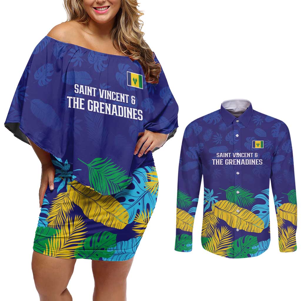 Saint Vincent Land So Beautiful Couples Matching Off Shoulder Short Dress and Long Sleeve Button Shirt Tropical Vibes - Wonder Print Shop