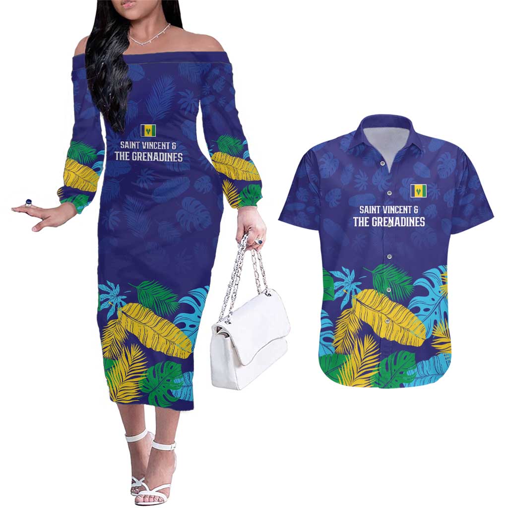 Saint Vincent Land So Beautiful Couples Matching Off The Shoulder Long Sleeve Dress and Hawaiian Shirt Tropical Vibes - Wonder Print Shop