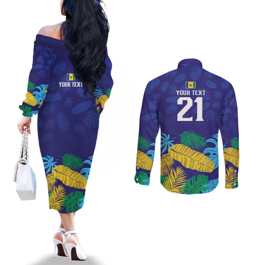 Saint Vincent Land So Beautiful Couples Matching Off The Shoulder Long Sleeve Dress and Long Sleeve Button Shirt Tropical Vibes - Wonder Print Shop