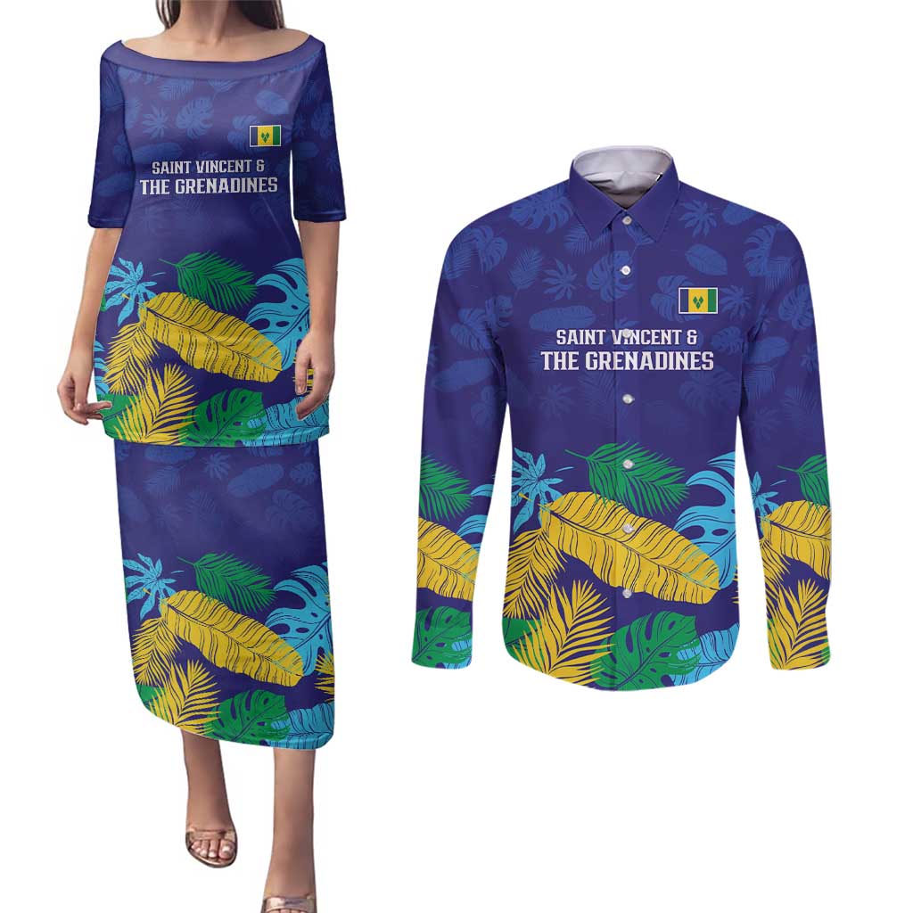 Saint Vincent Land So Beautiful Couples Matching Puletasi and Long Sleeve Button Shirt Tropical Vibes - Wonder Print Shop