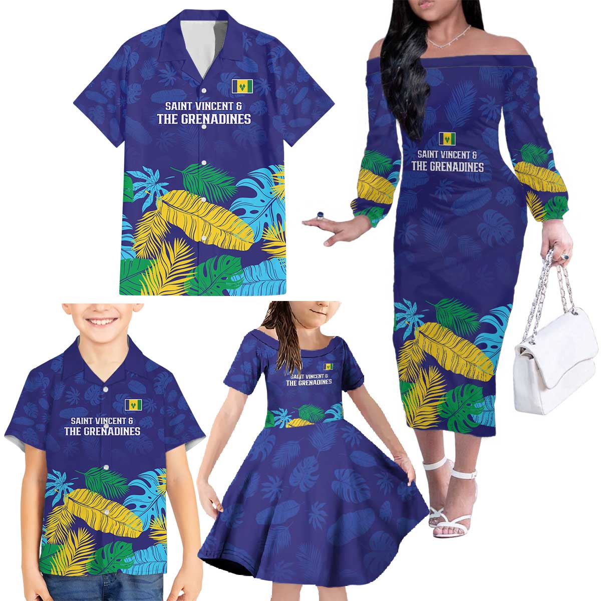 Saint Vincent Land So Beautiful Family Matching Off The Shoulder Long Sleeve Dress and Hawaiian Shirt Tropical Vibes - Wonder Print Shop
