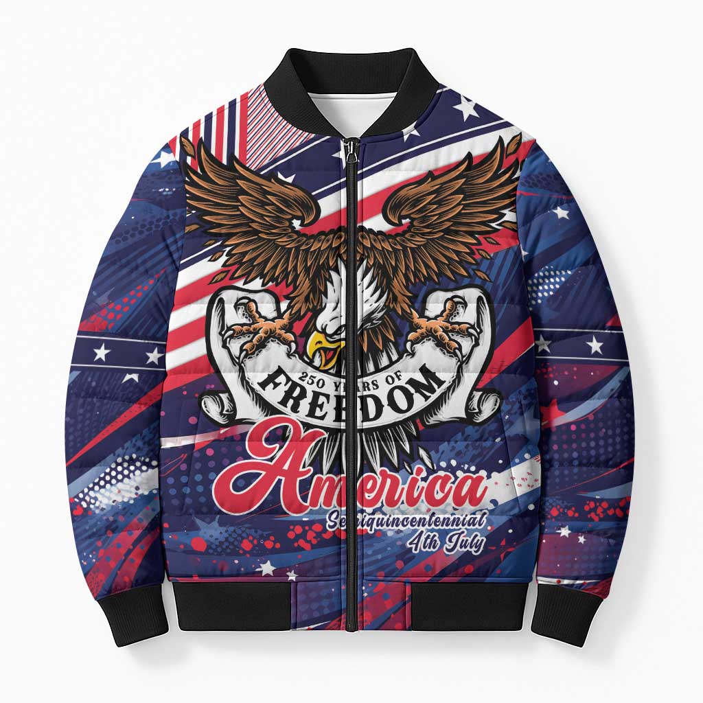 250 Years Of Service Bomber Puffer Jacket Semiquincentennial USA Patriotic 4th Of July - Wonder Print Shop