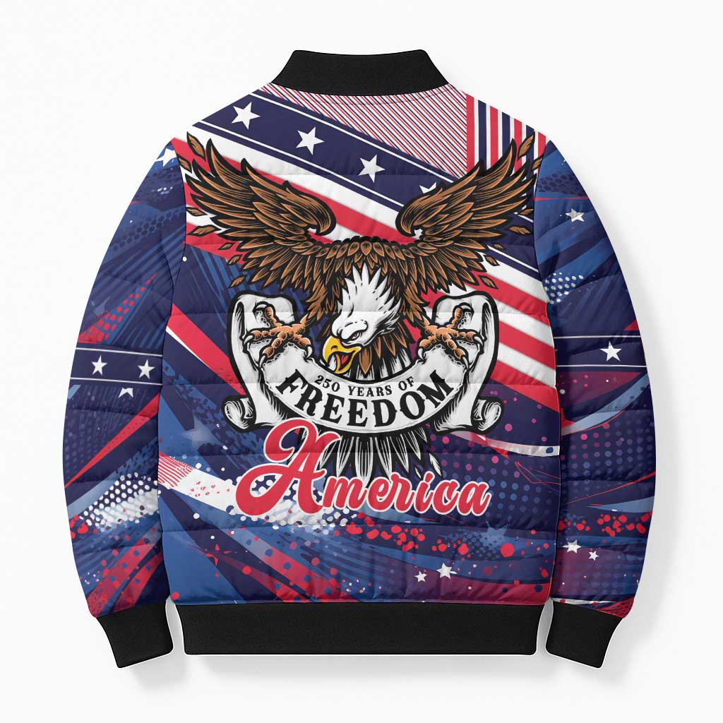 250 Years Of Service Bomber Puffer Jacket Semiquincentennial USA Patriotic 4th Of July - Wonder Print Shop
