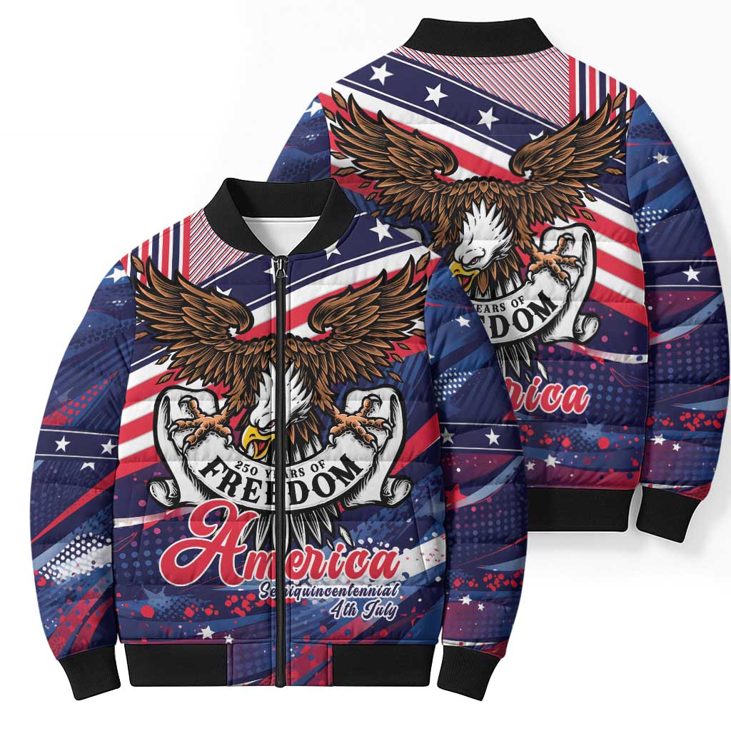 250 Years Of Service Bomber Puffer Jacket Semiquincentennial USA Patriotic 4th Of July - Wonder Print Shop