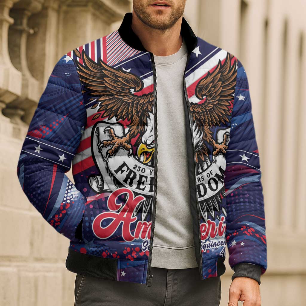 250 Years Of Service Bomber Puffer Jacket Semiquincentennial USA Patriotic 4th Of July - Wonder Print Shop