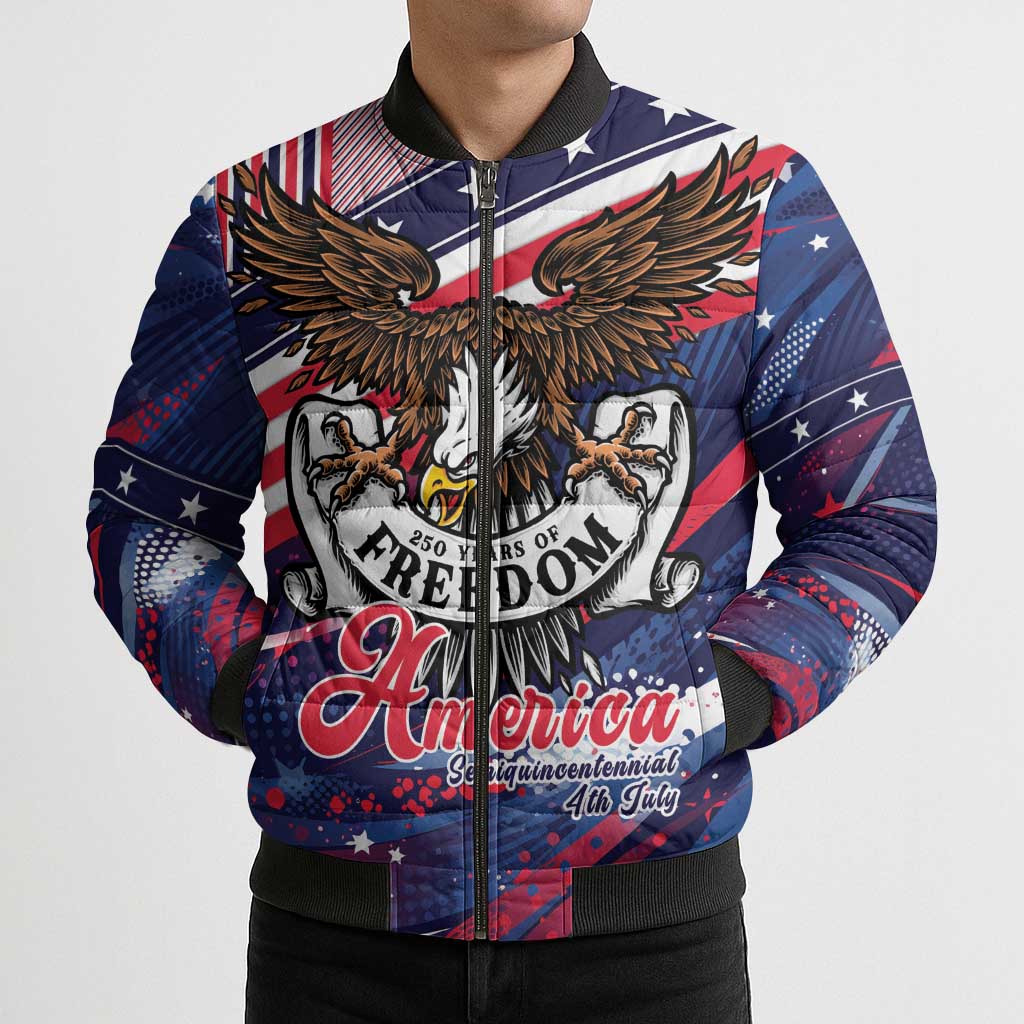 250 Years Of Service Bomber Puffer Jacket Semiquincentennial USA Patriotic 4th Of July - Wonder Print Shop