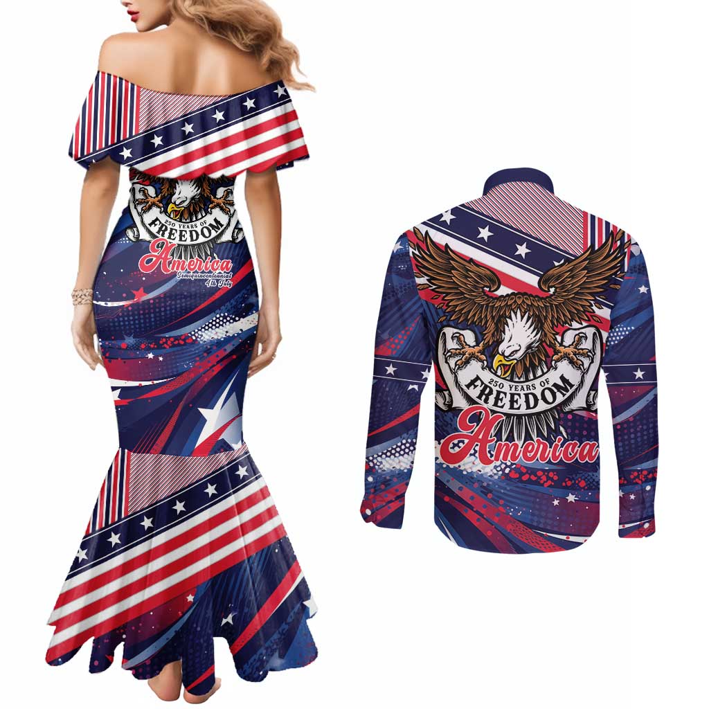 250 Years Of Service Couples Matching Mermaid Dress and Long Sleeve Button Shirt Semiquincentennial USA Patriotic 4th Of July - Wonder Print Shop