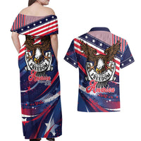 250 Years Of Service Couples Matching Off Shoulder Maxi Dress and Hawaiian Shirt Semiquincentennial USA Patriotic 4th Of July - Wonder Print Shop