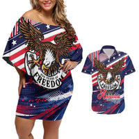 250 Years Of Service Couples Matching Off Shoulder Short Dress and Hawaiian Shirt Semiquincentennial USA Patriotic 4th Of July - Wonder Print Shop