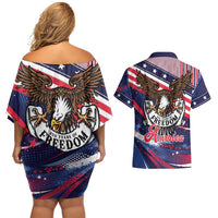 250 Years Of Service Couples Matching Off Shoulder Short Dress and Hawaiian Shirt Semiquincentennial USA Patriotic 4th Of July - Wonder Print Shop