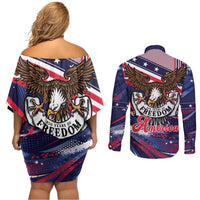 250 Years Of Service Couples Matching Off Shoulder Short Dress and Long Sleeve Button Shirt Semiquincentennial USA Patriotic 4th Of July - Wonder Print Shop