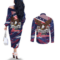 250 Years Of Service Couples Matching Off The Shoulder Long Sleeve Dress and Long Sleeve Button Shirt Semiquincentennial USA Patriotic 4th Of July - Wonder Print Shop