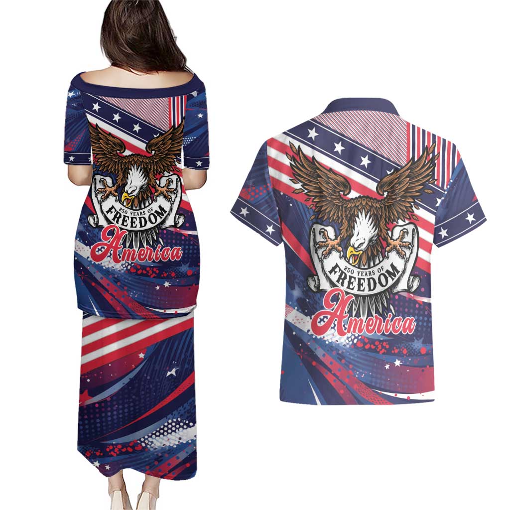 250 Years Of Service Couples Matching Puletasi and Hawaiian Shirt Semiquincentennial USA Patriotic 4th Of July - Wonder Print Shop