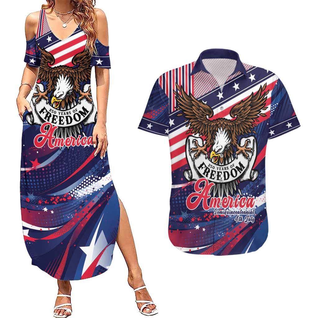 250 Years Of Service Couples Matching Summer Maxi Dress and Hawaiian Shirt Semiquincentennial USA Patriotic 4th Of July - Wonder Print Shop
