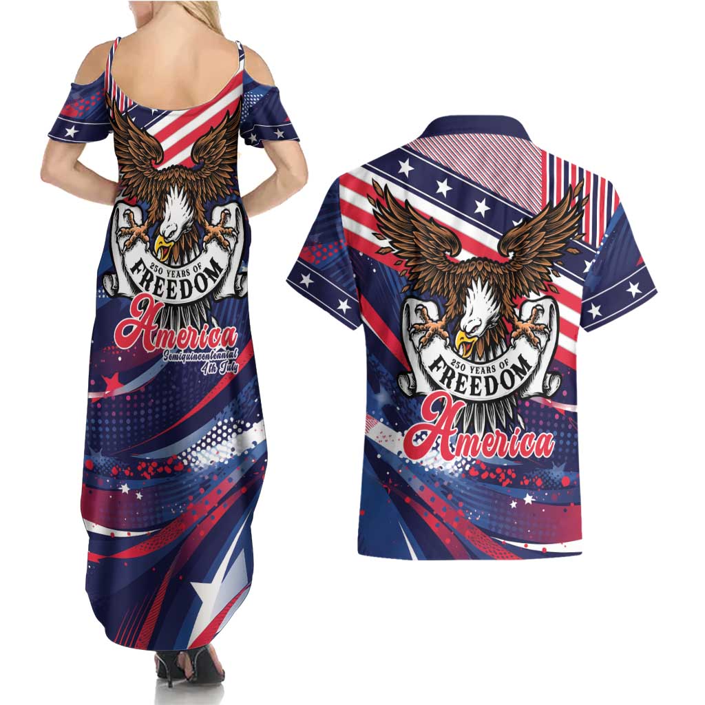 250 Years Of Service Couples Matching Summer Maxi Dress and Hawaiian Shirt Semiquincentennial USA Patriotic 4th Of July - Wonder Print Shop