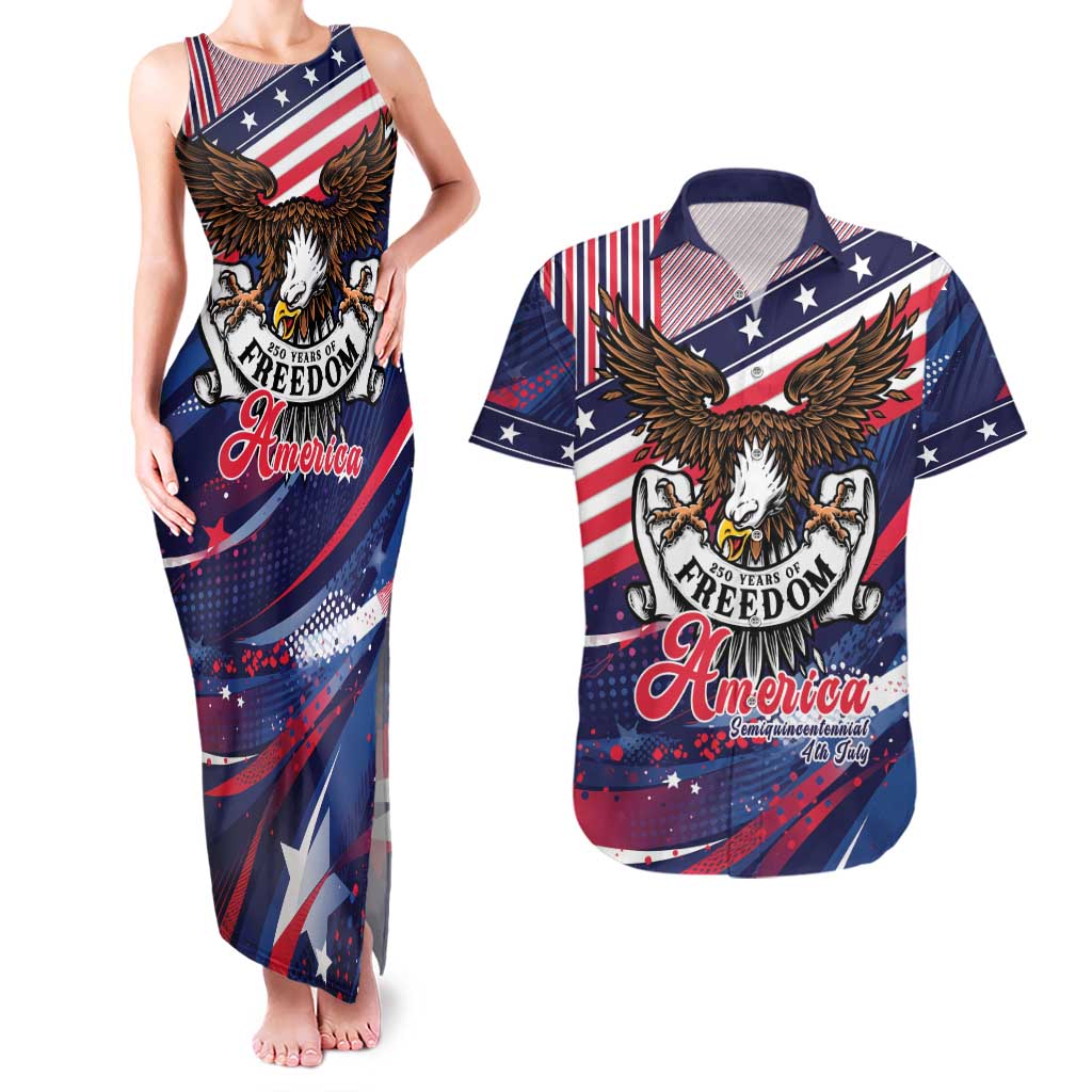 250 Years Of Service Couples Matching Tank Maxi Dress and Hawaiian Shirt Semiquincentennial USA Patriotic 4th Of July - Wonder Print Shop
