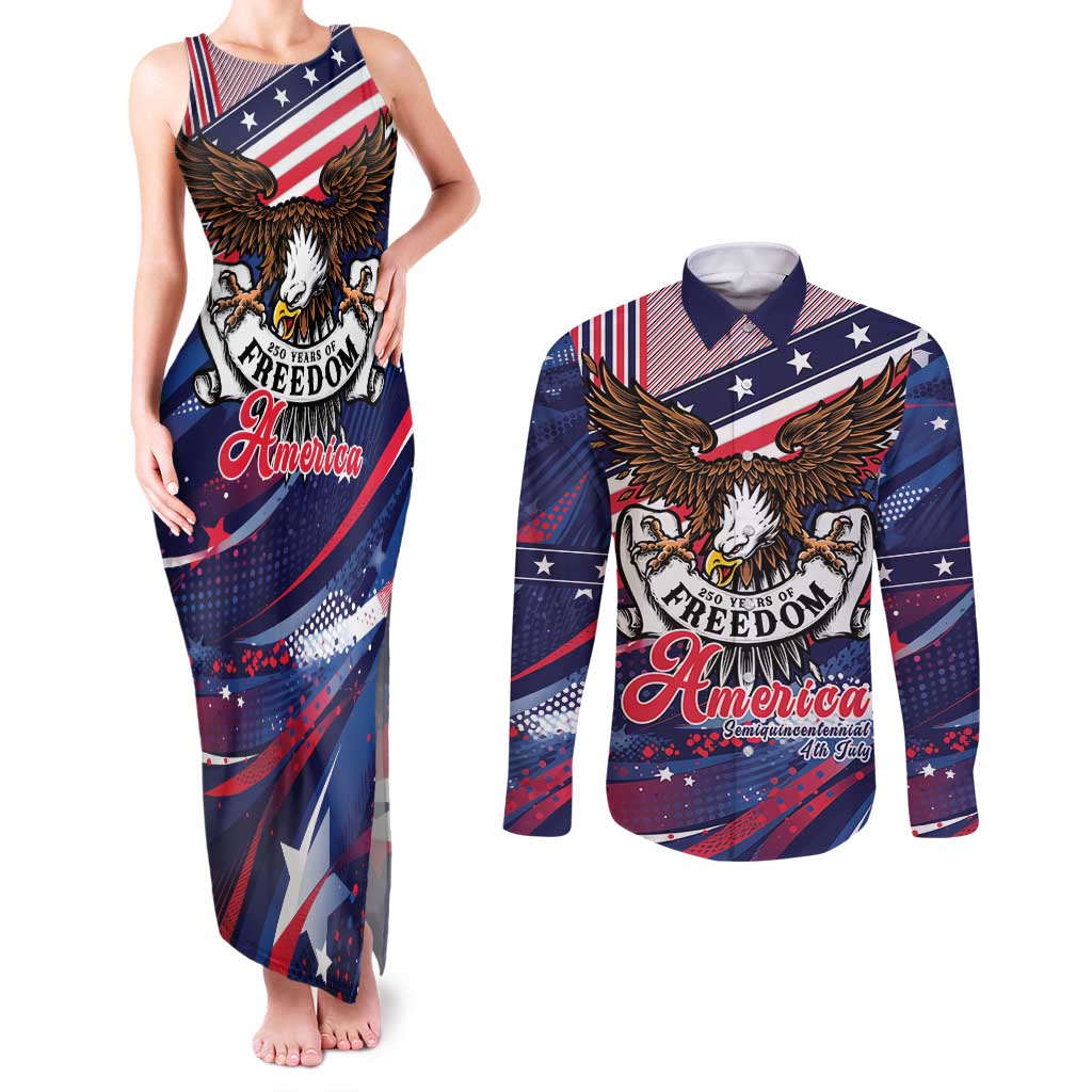 250 Years Of Service Couples Matching Tank Maxi Dress and Long Sleeve Button Shirt Semiquincentennial USA Patriotic 4th Of July - Wonder Print Shop