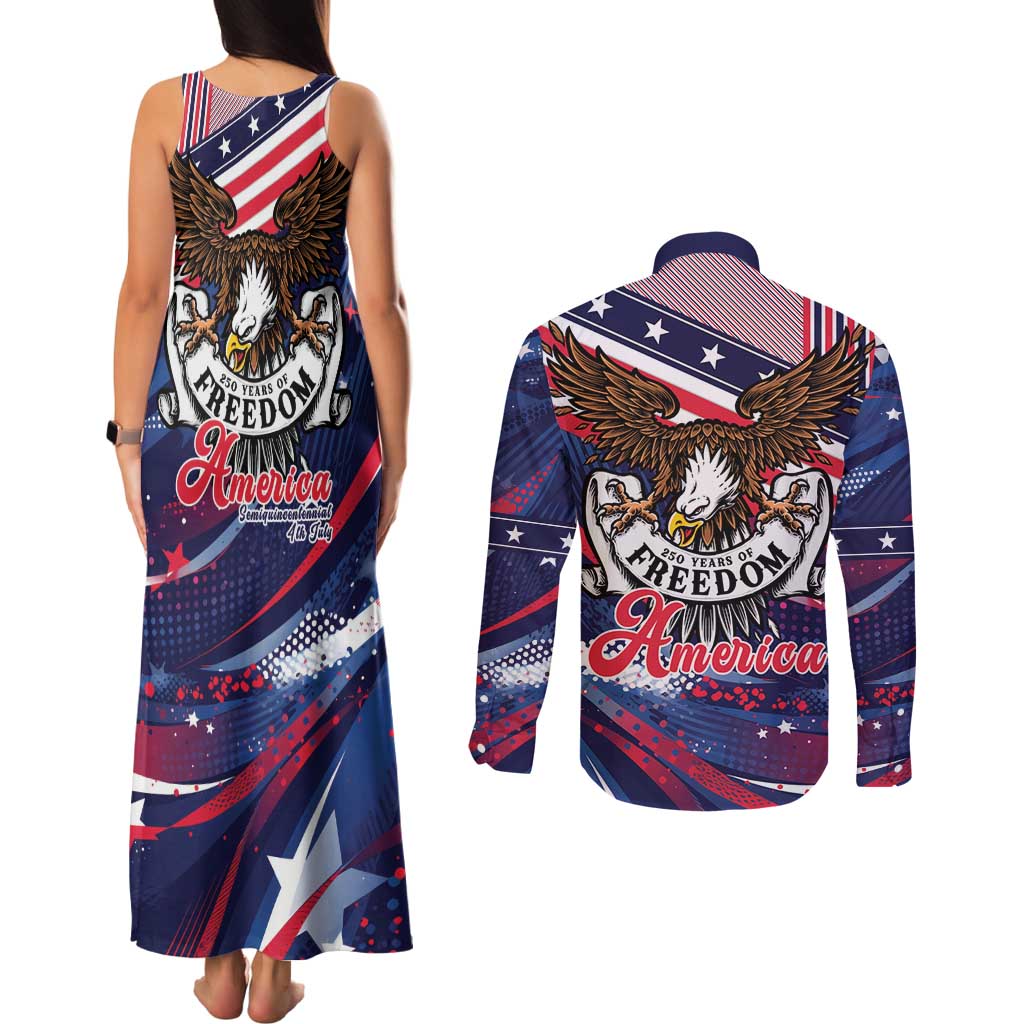250 Years Of Service Couples Matching Tank Maxi Dress and Long Sleeve Button Shirt Semiquincentennial USA Patriotic 4th Of July - Wonder Print Shop