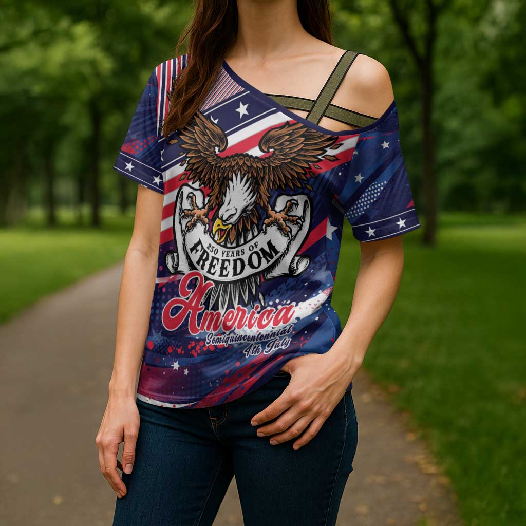 250 Years Of Service Cross Shoulder Shirt Semiquincentennial USA Patriotic 4th Of July - Wonder Print Shop