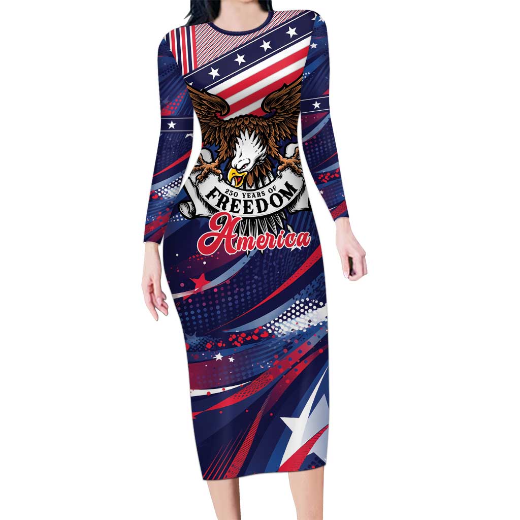 250 Years Of Service Family Matching Long Sleeve Bodycon Dress and Hawaiian Shirt Semiquincentennial USA Patriotic 4th Of July - Wonder Print Shop