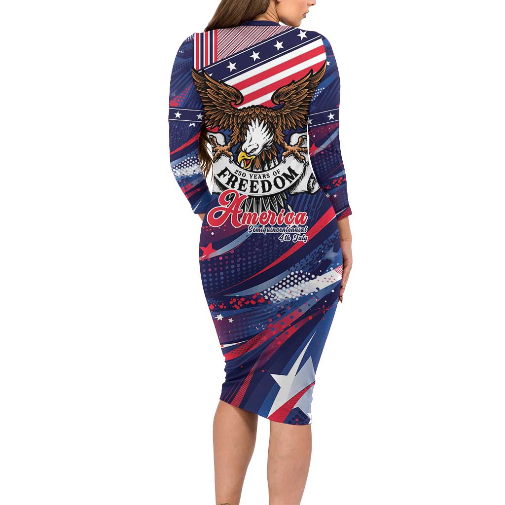 250 Years Of Service Family Matching Long Sleeve Bodycon Dress and Hawaiian Shirt Semiquincentennial USA Patriotic 4th Of July - Wonder Print Shop