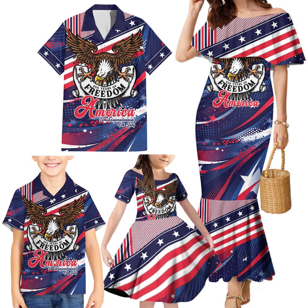 250 Years Of Service Family Matching Mermaid Dress and Hawaiian Shirt Semiquincentennial USA Patriotic 4th Of July - Wonder Print Shop