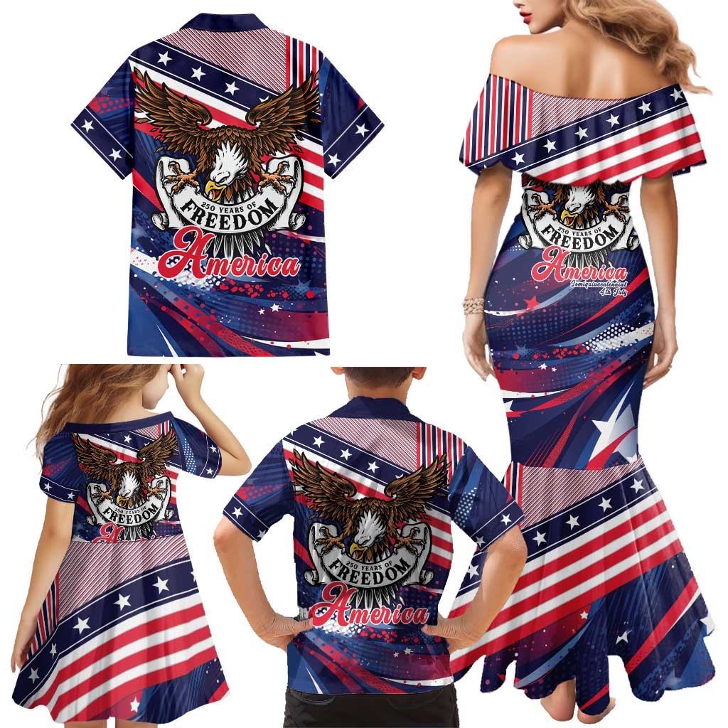 250 Years Of Service Family Matching Mermaid Dress and Hawaiian Shirt Semiquincentennial USA Patriotic 4th Of July - Wonder Print Shop