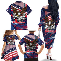 250 Years Of Service Family Matching Off The Shoulder Long Sleeve Dress and Hawaiian Shirt Semiquincentennial USA Patriotic 4th Of July - Wonder Print Shop