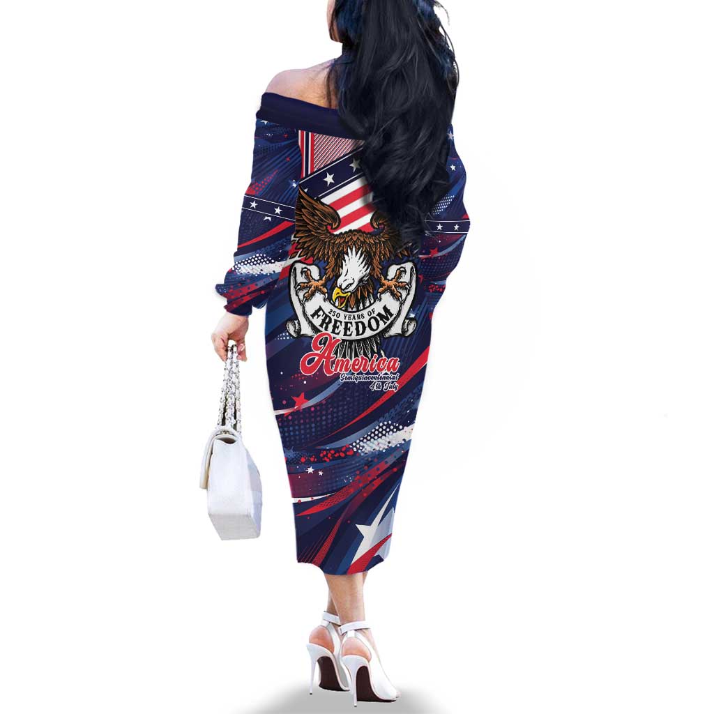 250 Years Of Service Family Matching Off The Shoulder Long Sleeve Dress and Hawaiian Shirt Semiquincentennial USA Patriotic 4th Of July - Wonder Print Shop