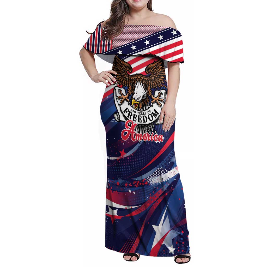 250 Years Of Service Family Matching Off Shoulder Maxi Dress and Hawaiian Shirt Semiquincentennial USA Patriotic 4th Of July - Wonder Print Shop