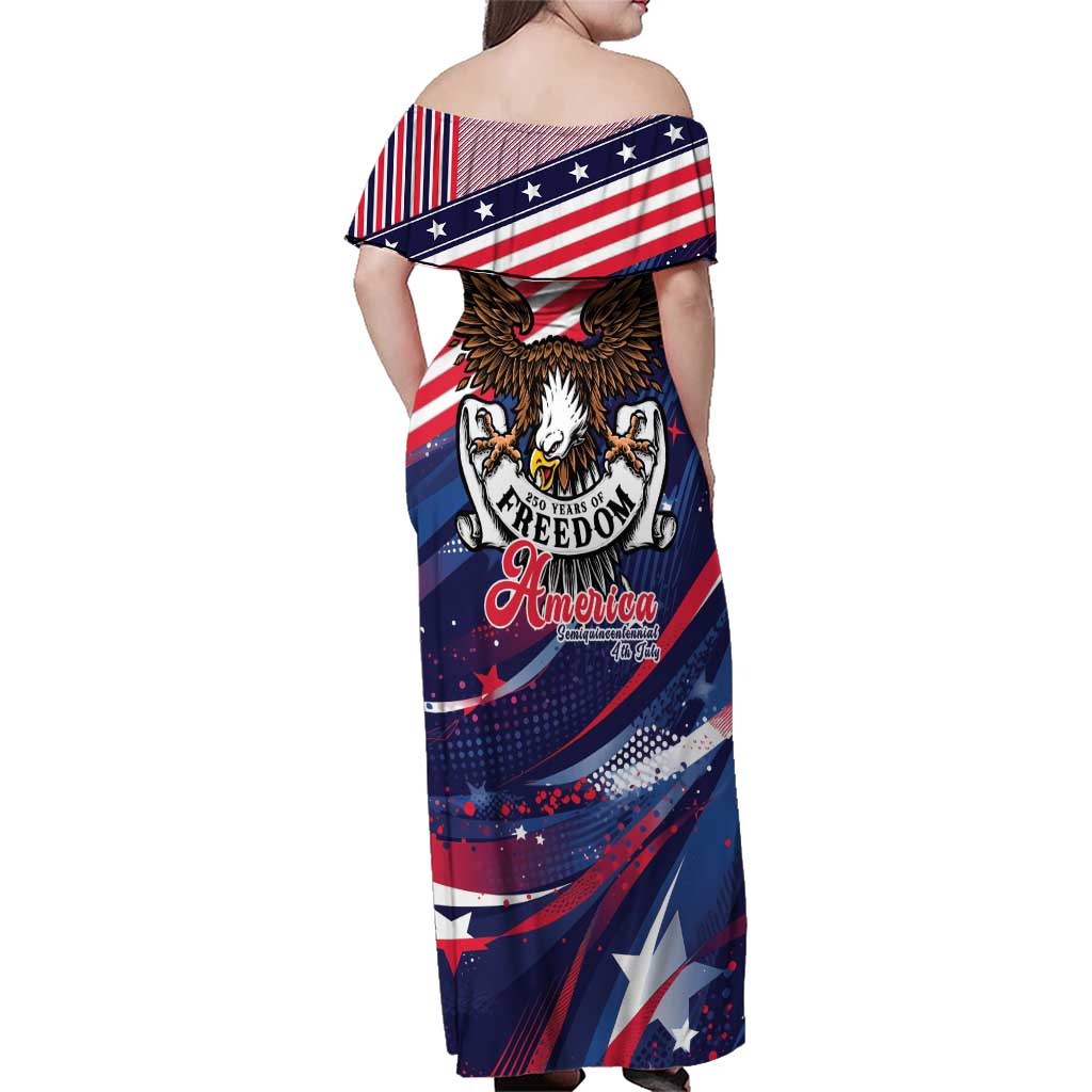 250 Years Of Service Family Matching Off Shoulder Maxi Dress and Hawaiian Shirt Semiquincentennial USA Patriotic 4th Of July - Wonder Print Shop