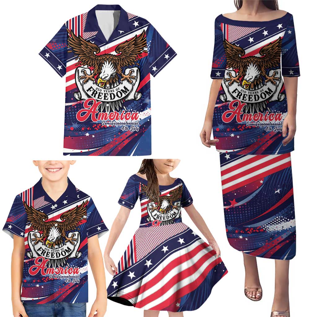 250 Years Of Service Family Matching Puletasi and Hawaiian Shirt Semiquincentennial USA Patriotic 4th Of July - Wonder Print Shop
