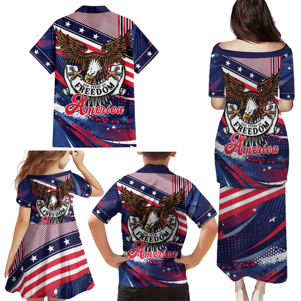 250 Years Of Service Family Matching Puletasi and Hawaiian Shirt Semiquincentennial USA Patriotic 4th Of July - Wonder Print Shop