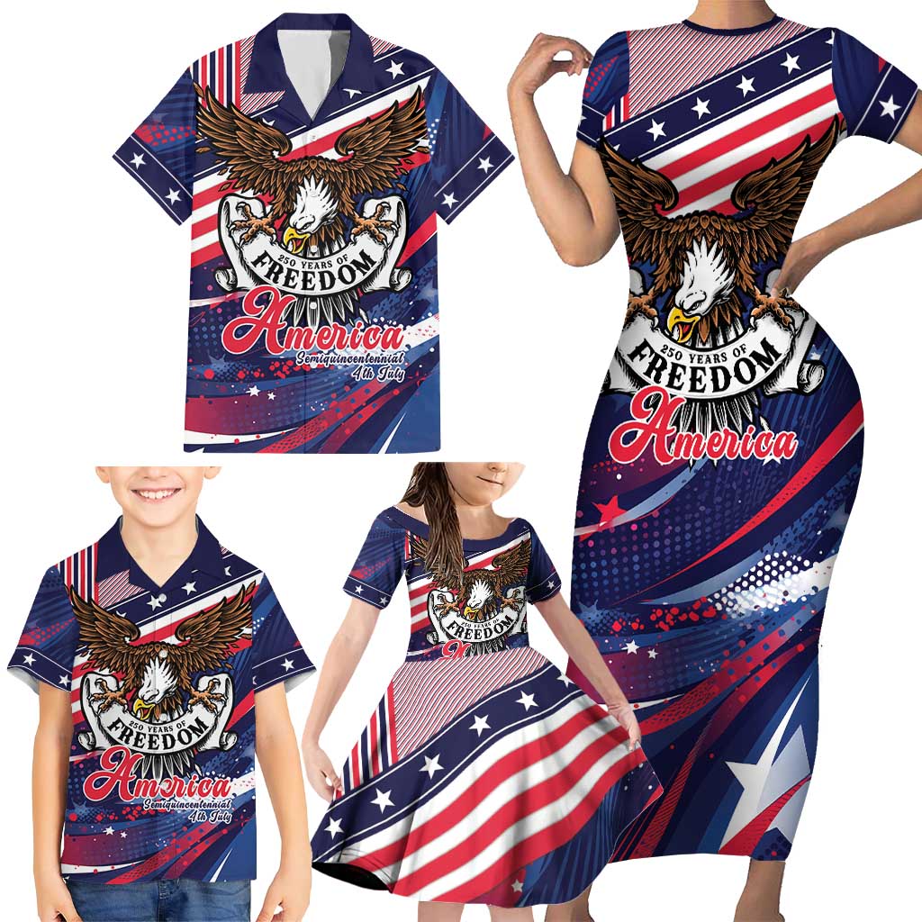 250 Years Of Service Family Matching Short Sleeve Bodycon Dress and Hawaiian Shirt Semiquincentennial USA Patriotic 4th Of July - Wonder Print Shop