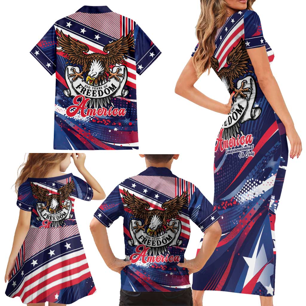 250 Years Of Service Family Matching Short Sleeve Bodycon Dress and Hawaiian Shirt Semiquincentennial USA Patriotic 4th Of July - Wonder Print Shop