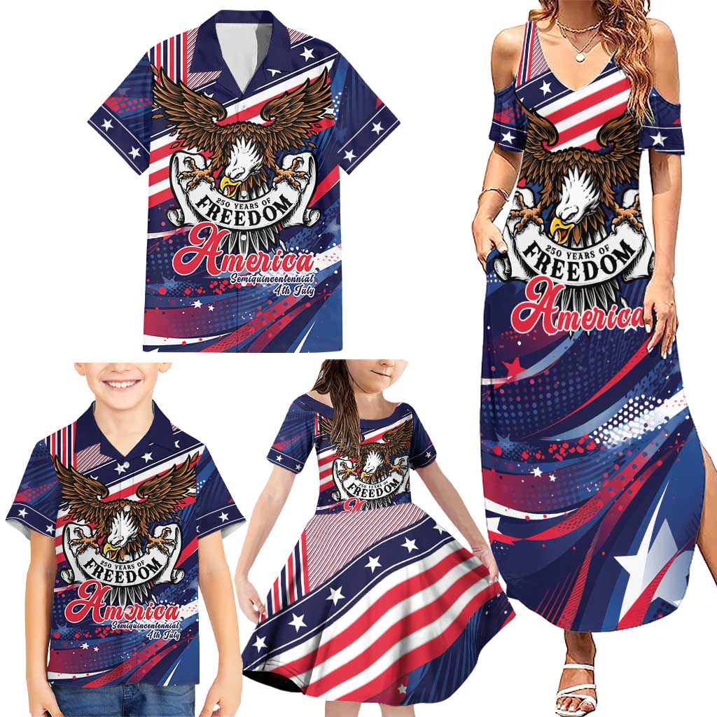 250 Years Of Service Family Matching Summer Maxi Dress and Hawaiian Shirt Semiquincentennial USA Patriotic 4th Of July - Wonder Print Shop