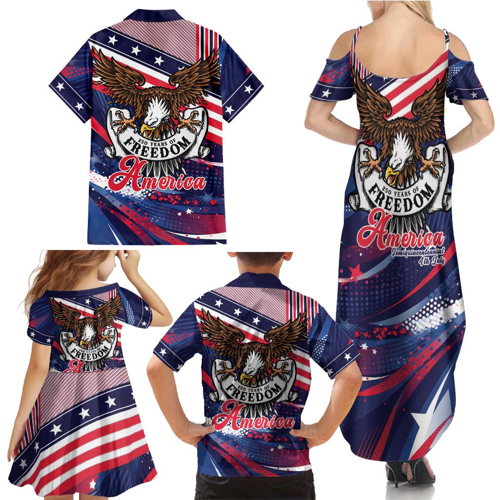 250 Years Of Service Family Matching Summer Maxi Dress and Hawaiian Shirt Semiquincentennial USA Patriotic 4th Of July - Wonder Print Shop