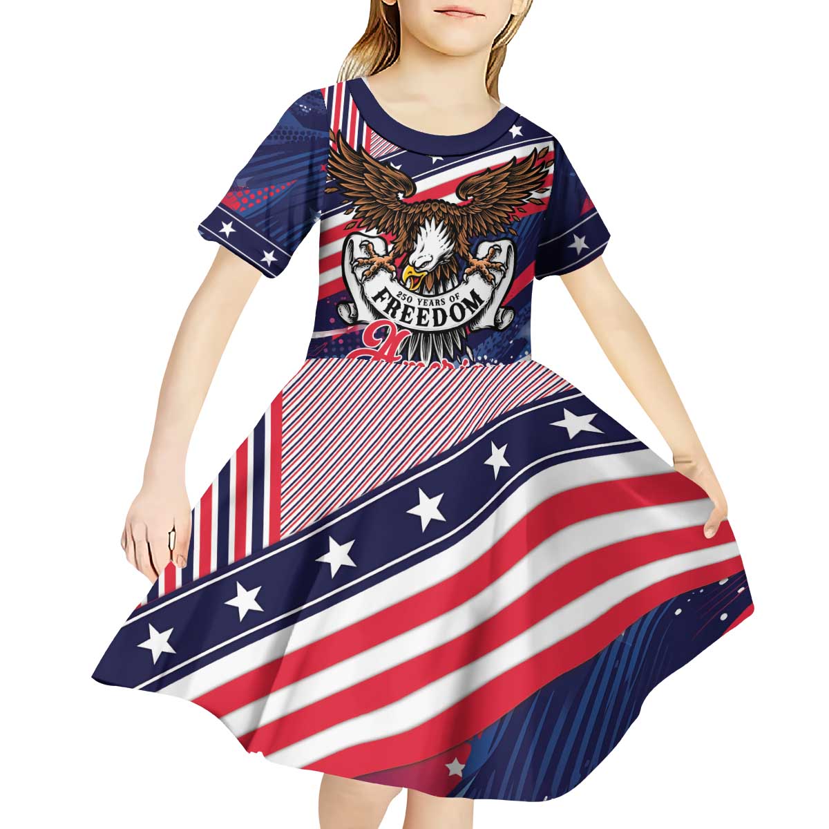 250 Years Of Service Kid Short Sleeve Dress Semiquincentennial USA Patriotic 4th Of July - Wonder Print Shop