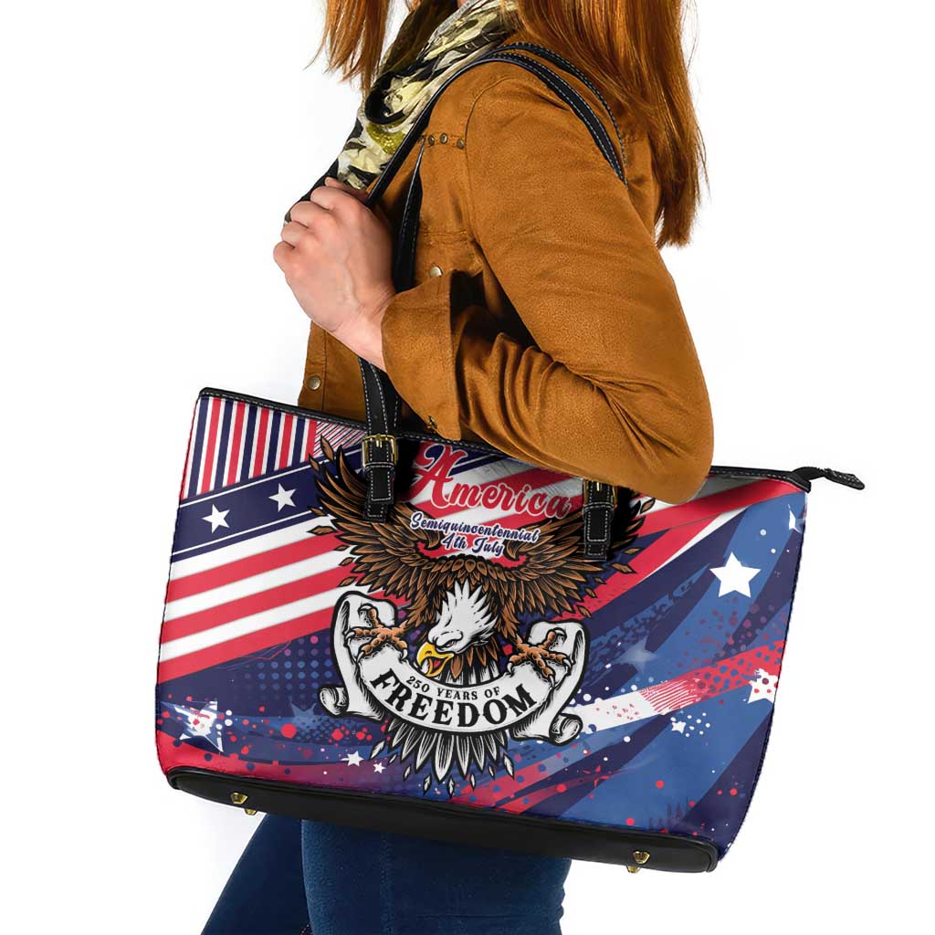 250 Years Of Service Leather Tote Bag Semiquincentennial USA Patriotic 4th Of July - Wonder Print Shop