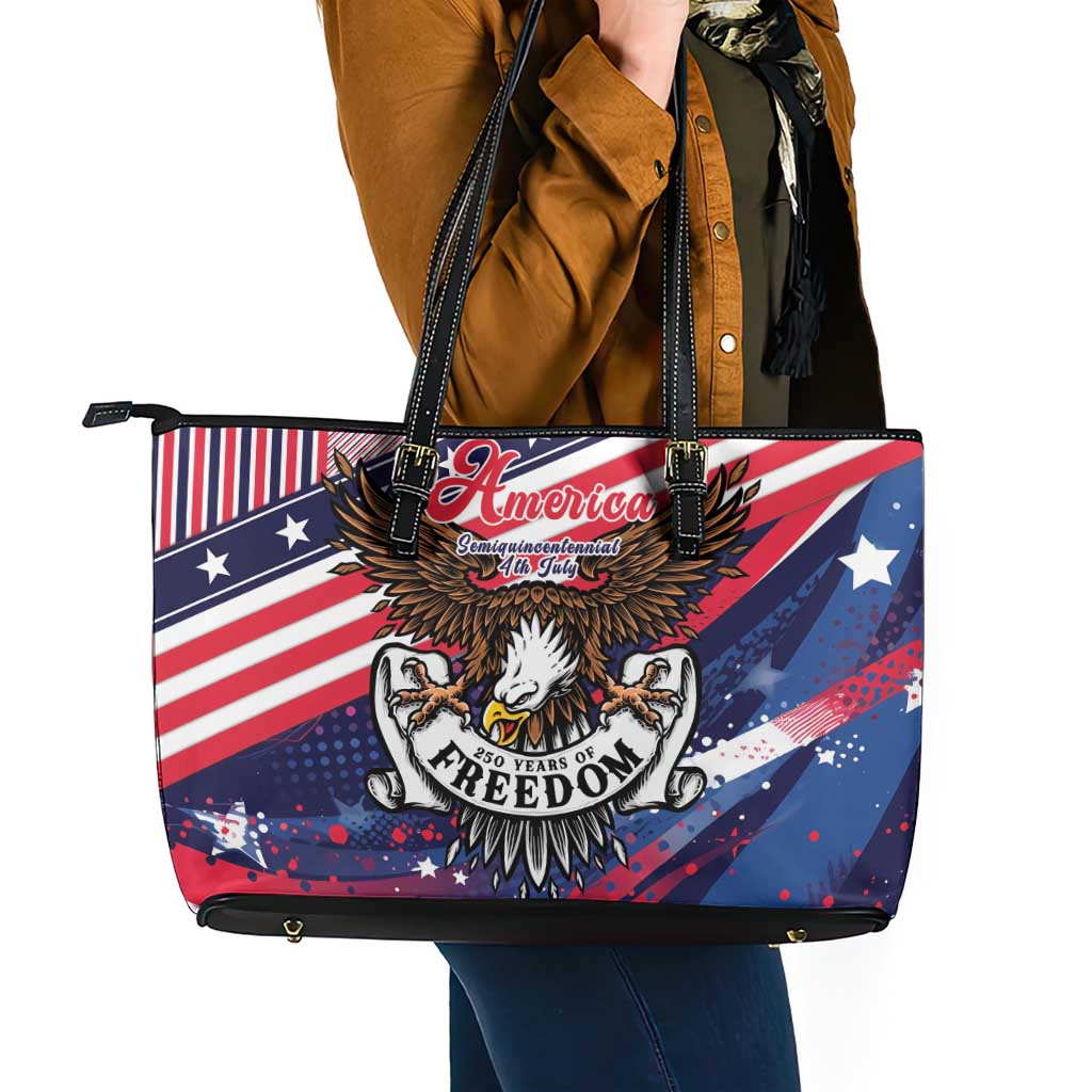 250 Years Of Service Leather Tote Bag Semiquincentennial USA Patriotic 4th Of July - Wonder Print Shop