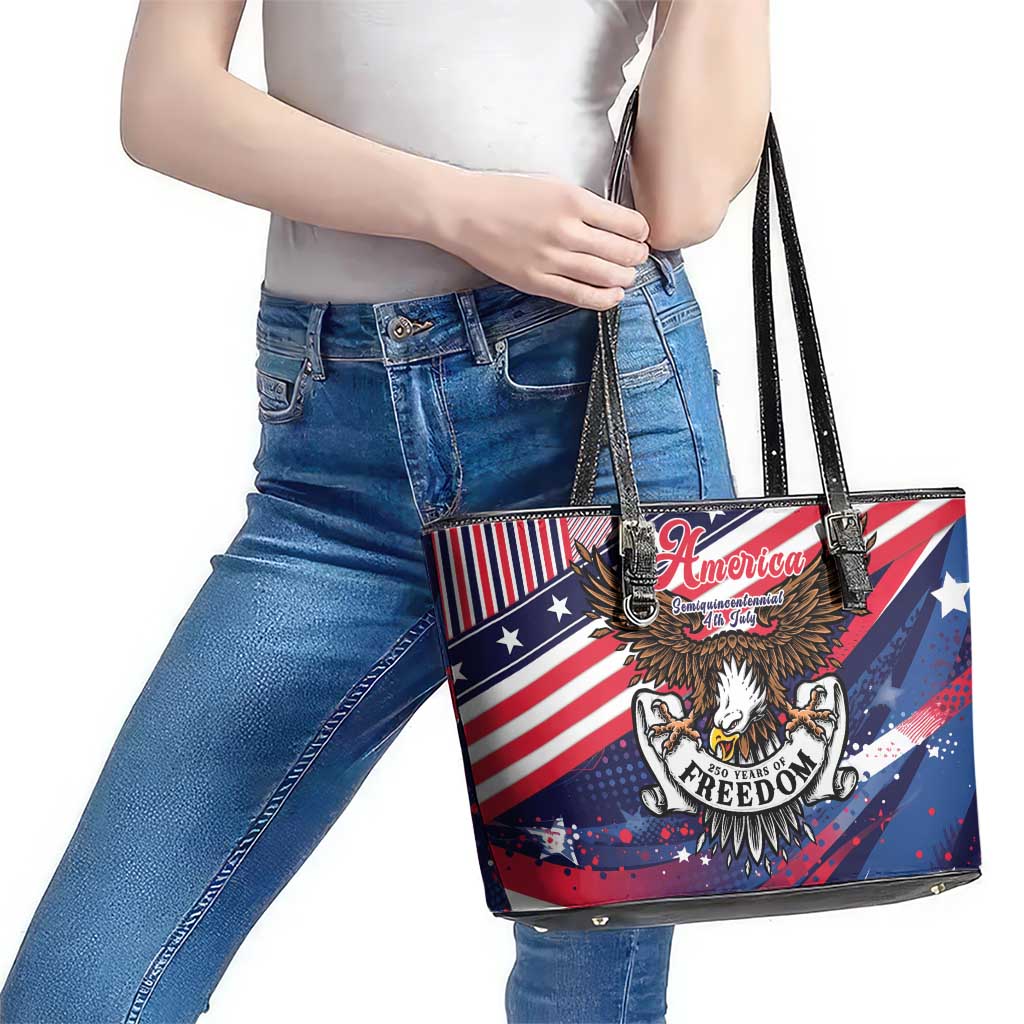 250 Years Of Service Leather Tote Bag Semiquincentennial USA Patriotic 4th Of July - Wonder Print Shop