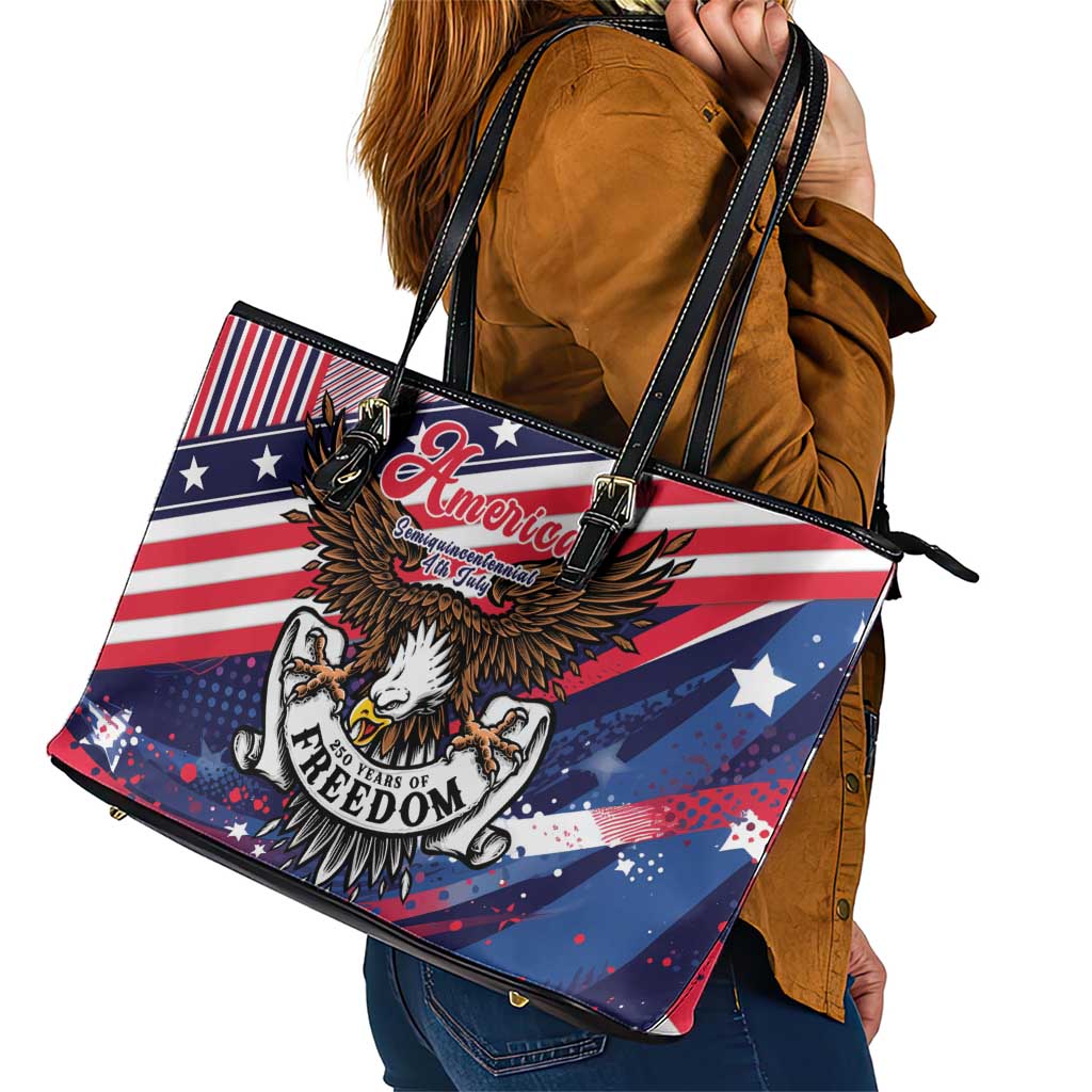 250 Years Of Service Leather Tote Bag Semiquincentennial USA Patriotic 4th Of July - Wonder Print Shop