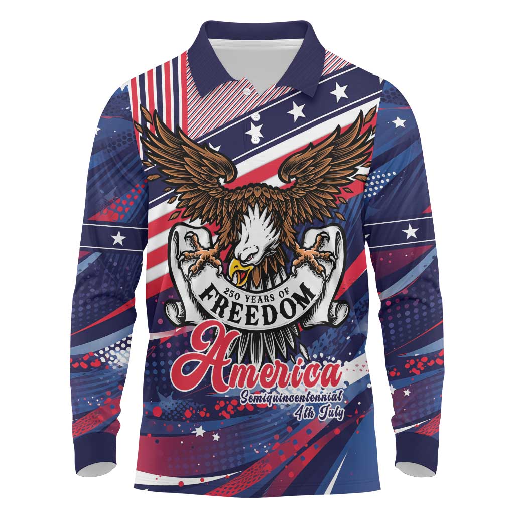 250 Years Of Service Long Sleeve Polo Shirt Semiquincentennial USA Patriotic 4th Of July - Wonder Print Shop