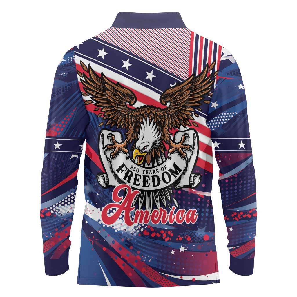 250 Years Of Service Long Sleeve Polo Shirt Semiquincentennial USA Patriotic 4th Of July - Wonder Print Shop