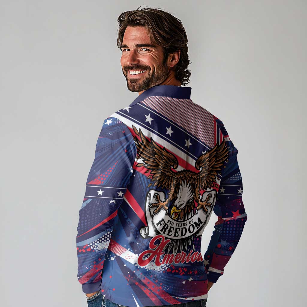 250 Years Of Service Long Sleeve Polo Shirt Semiquincentennial USA Patriotic 4th Of July - Wonder Print Shop