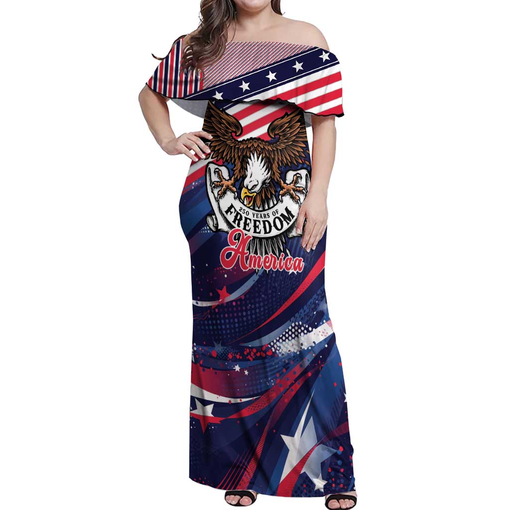 250 Years Of Service Off Shoulder Maxi Dress Semiquincentennial USA Patriotic 4th Of July - Wonder Print Shop