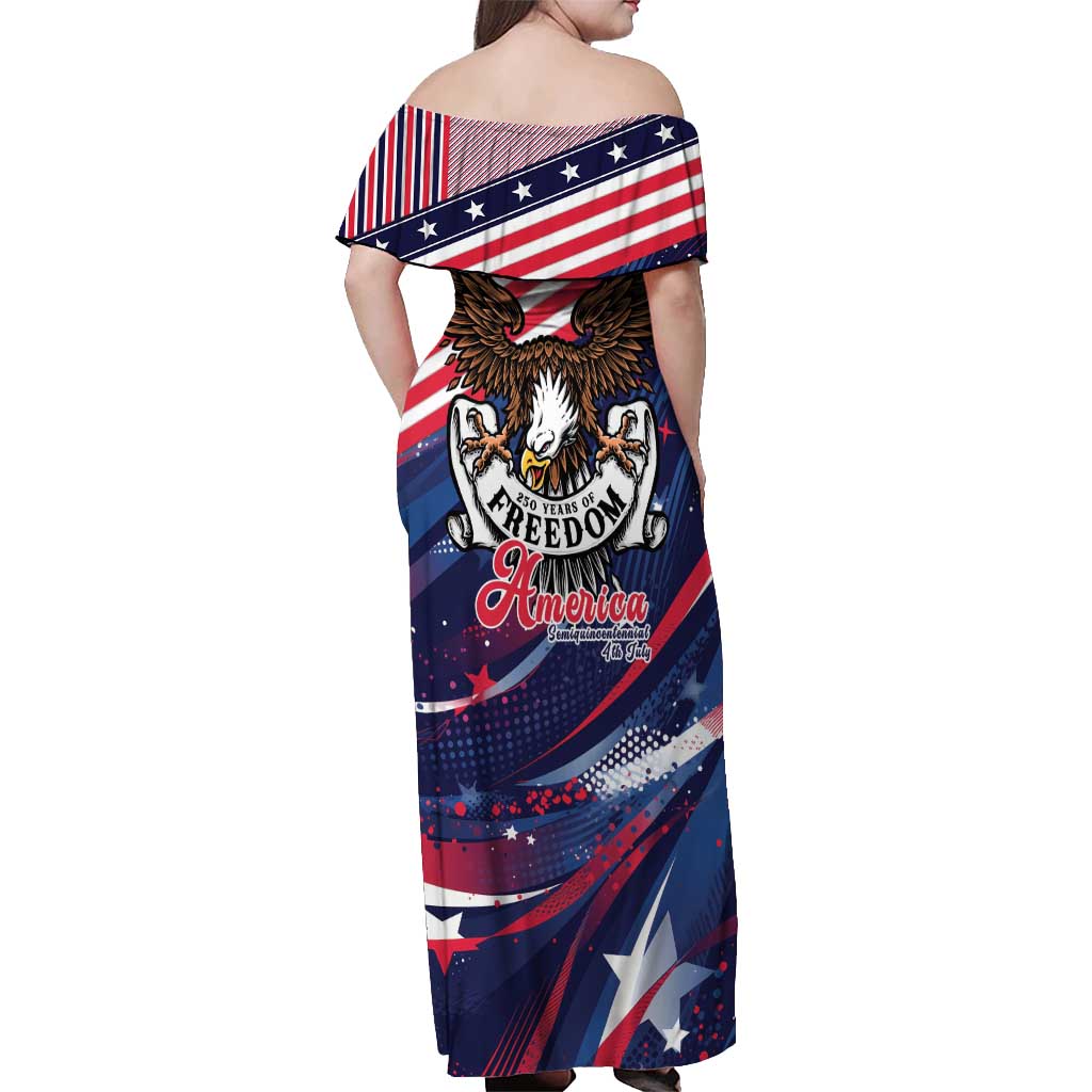 250 Years Of Service Off Shoulder Maxi Dress Semiquincentennial USA Patriotic 4th Of July - Wonder Print Shop