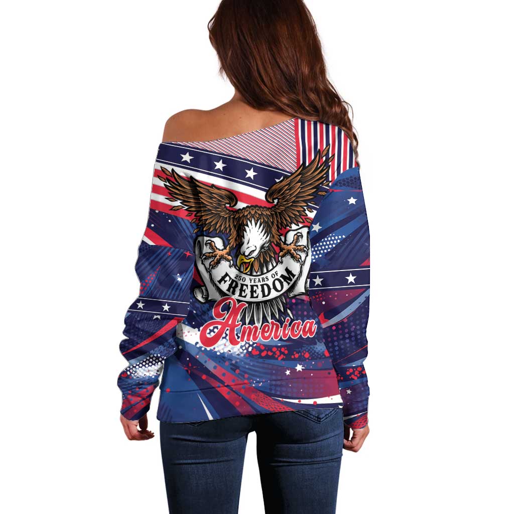 250 Years Of Service Off Shoulder Sweater Semiquincentennial USA Patriotic 4th Of July - Wonder Print Shop